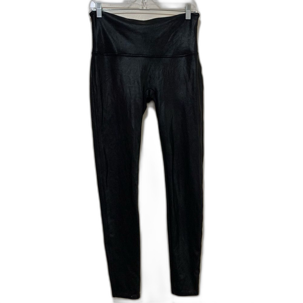 Spanx Black Faux Leather Liquid Knit High-Waisted Leggings size xl